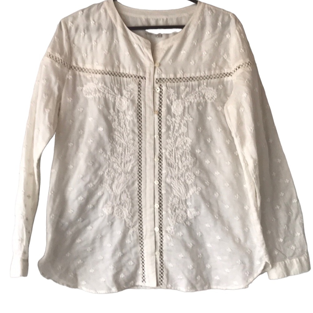 LOFT embroidered floral paisley button shirt
